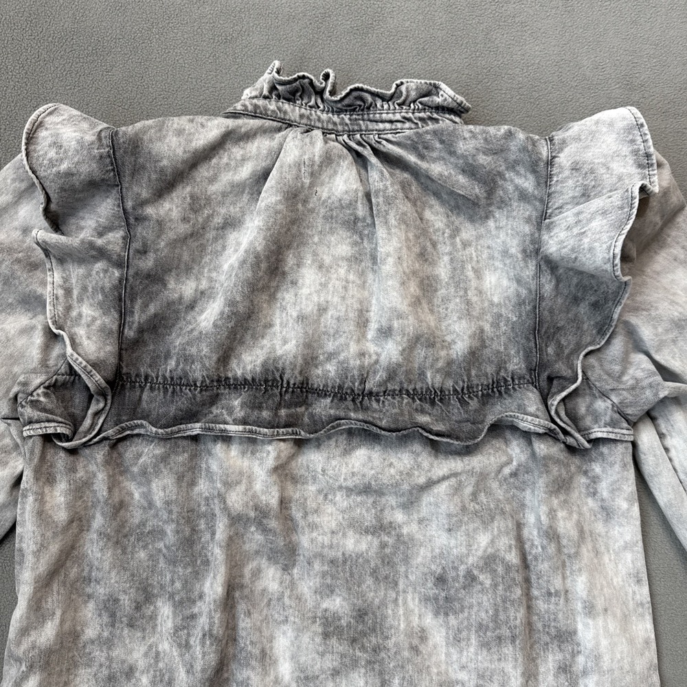 Isabel Marant Étoile Idety Ruffle Denim Cotton Long Sleeve Shirt Gray Women's 38 - Picture 3 of 14